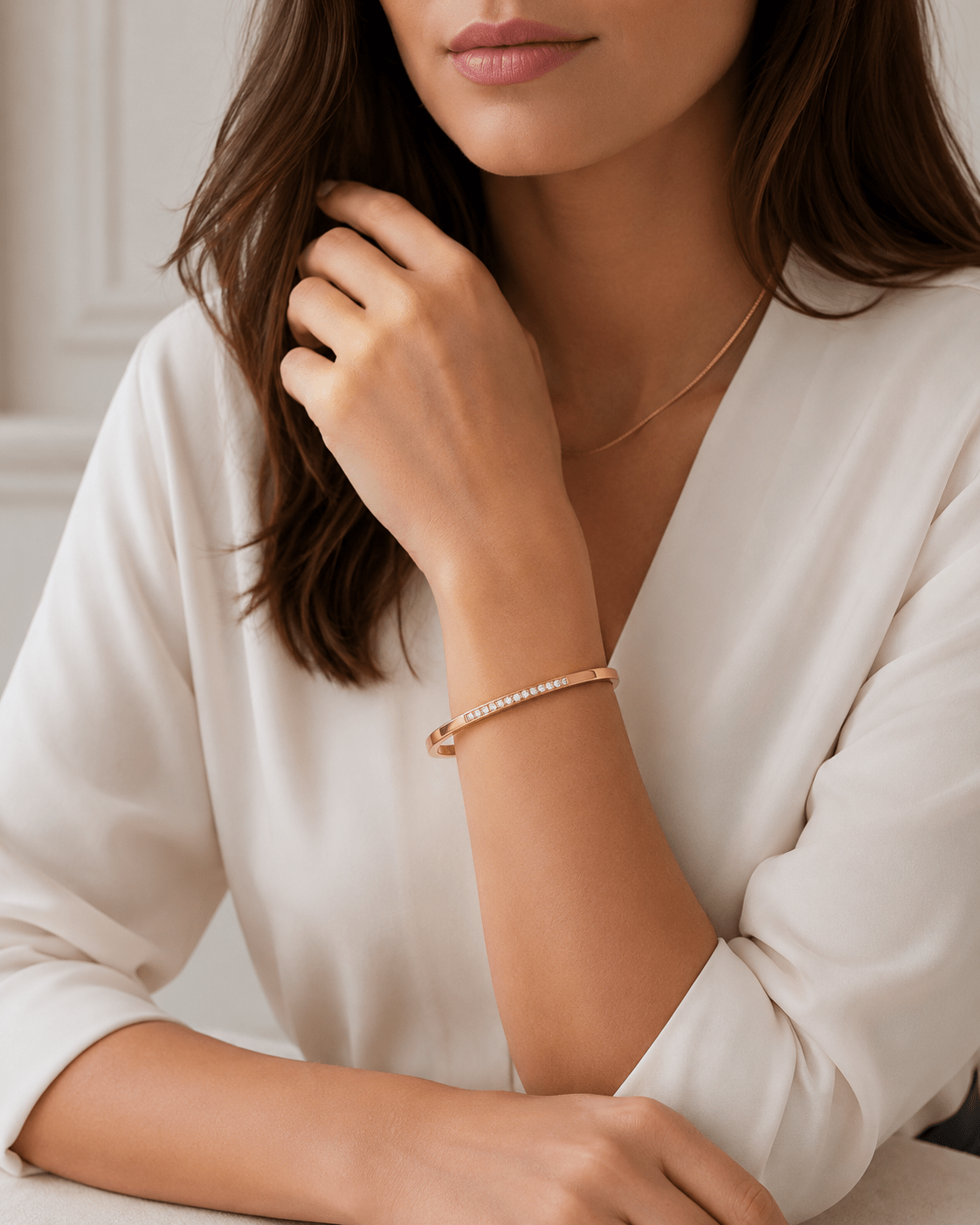 Close-up of Hadley Gold Round Bangle Bracelet showing the polished finish