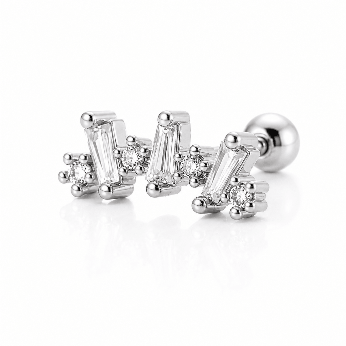 Woman wearing Selena gold crescent moon stud earrings