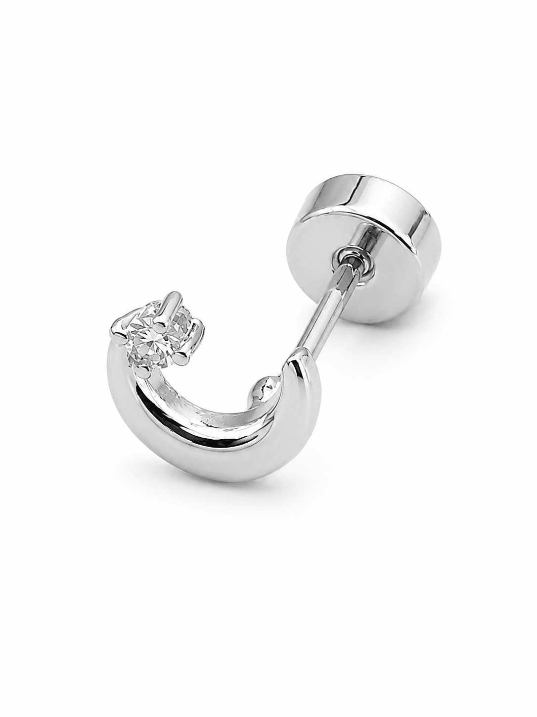 Close-up of Phoebe Gold Crystal Moon Stud Earrings showing the crystal moon