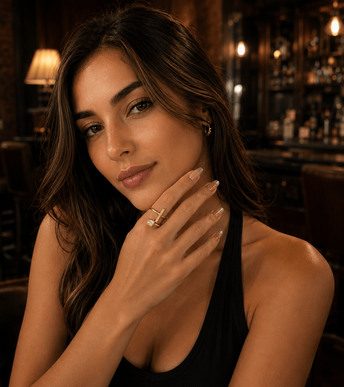 Fabienne Gold Bar Open Ring, styled