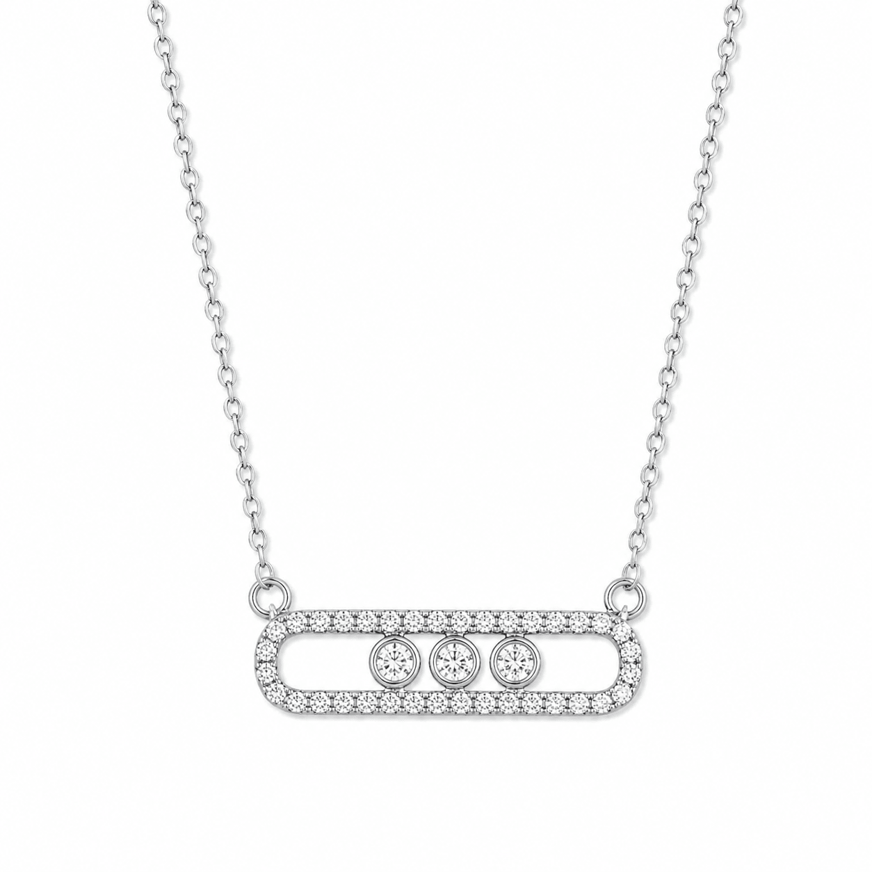 Paulette Silver CZ Simulated Diamond Open Necklace, front view