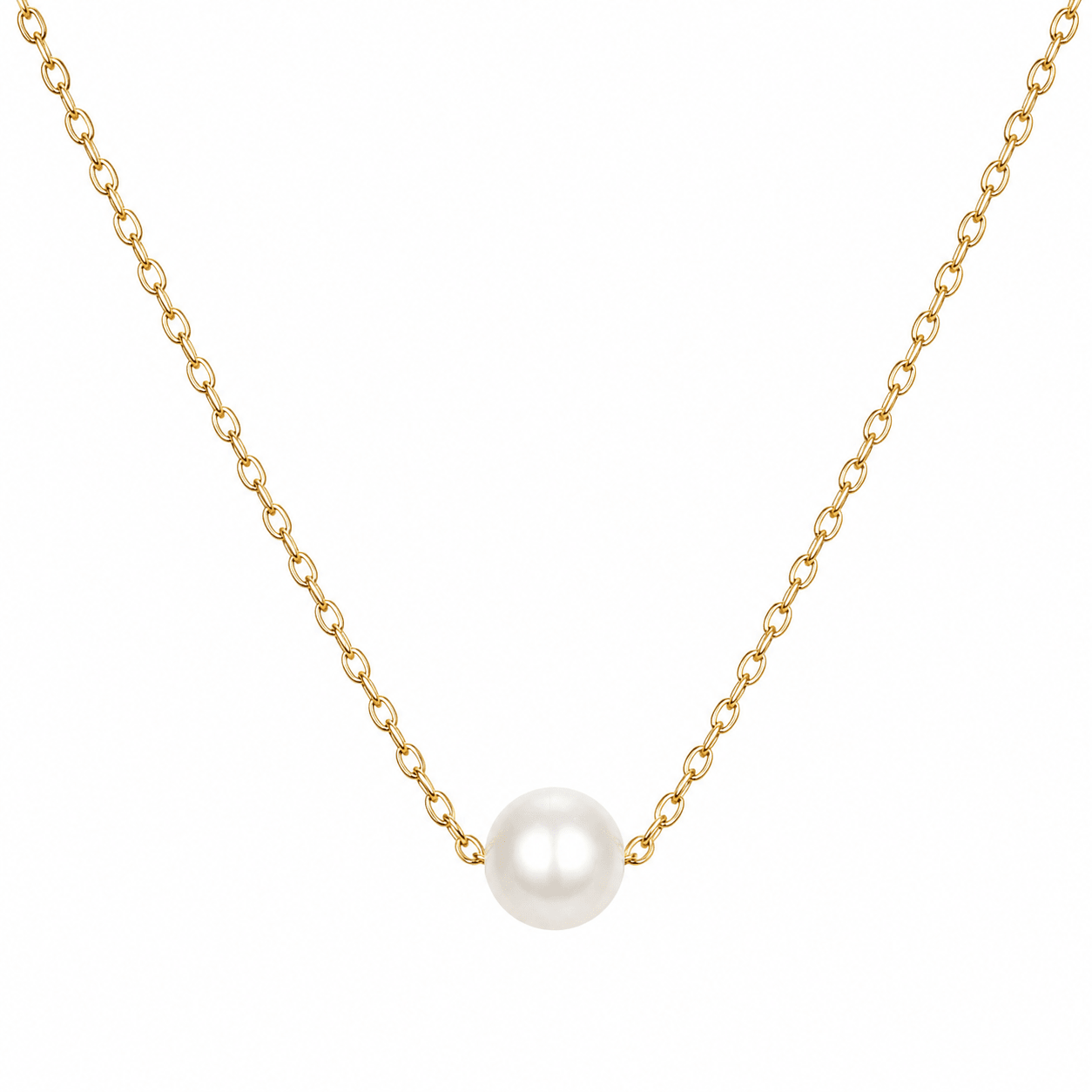 Addison Gold Pearl Station Necklace, shell pearl on 18K gold-plated stainless steel chain