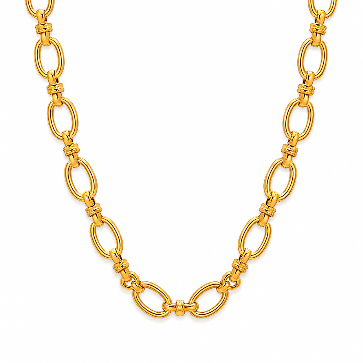 Talia Gold Chunky Oval Link Necklace, product shot on white background.
