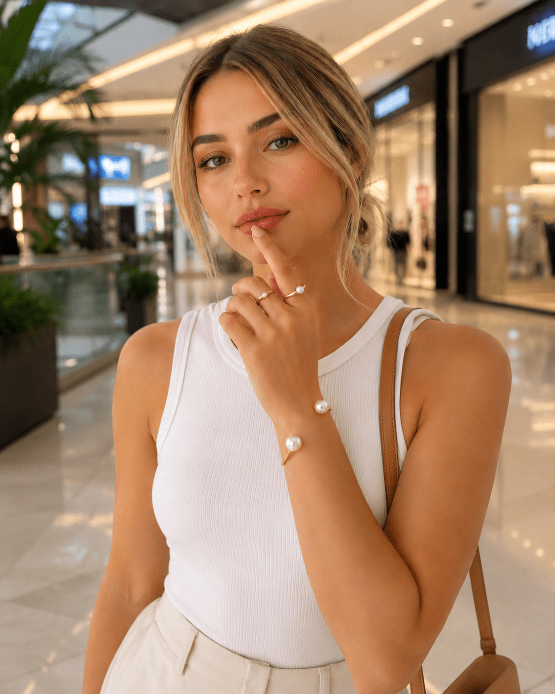 Romy Pearl Open Ring worn on hand