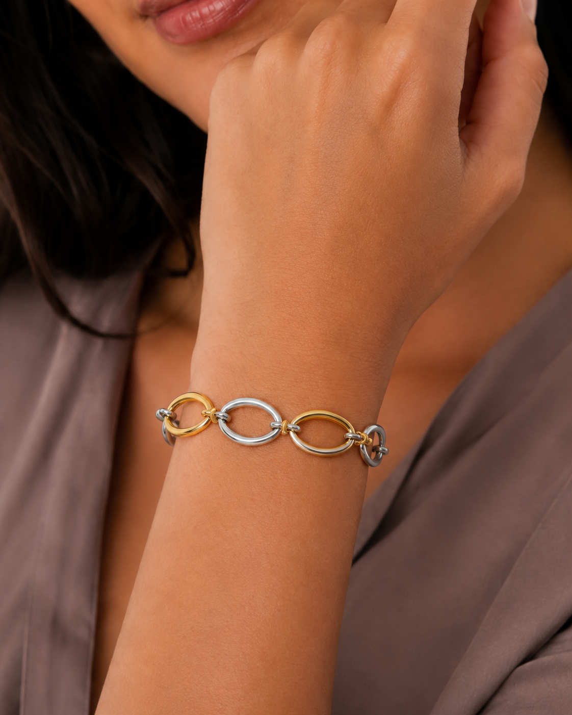 Cora Two-Tone Oval Link Bracelet, styled