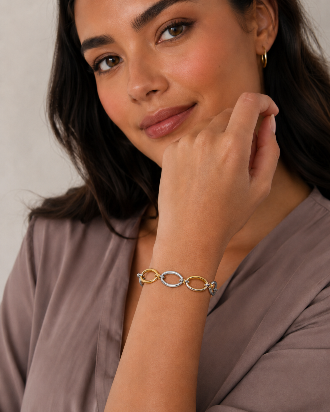 Cora Two-Tone Oval Link Bracelet close-up