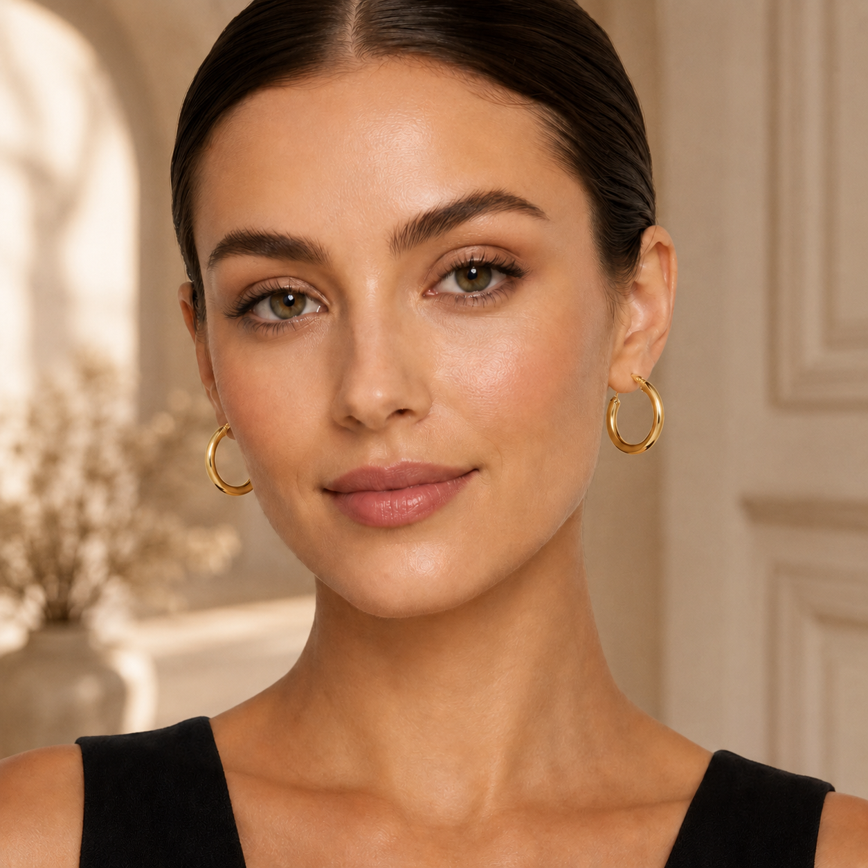 Marisol Gold Tube Hoop Earrings, detail