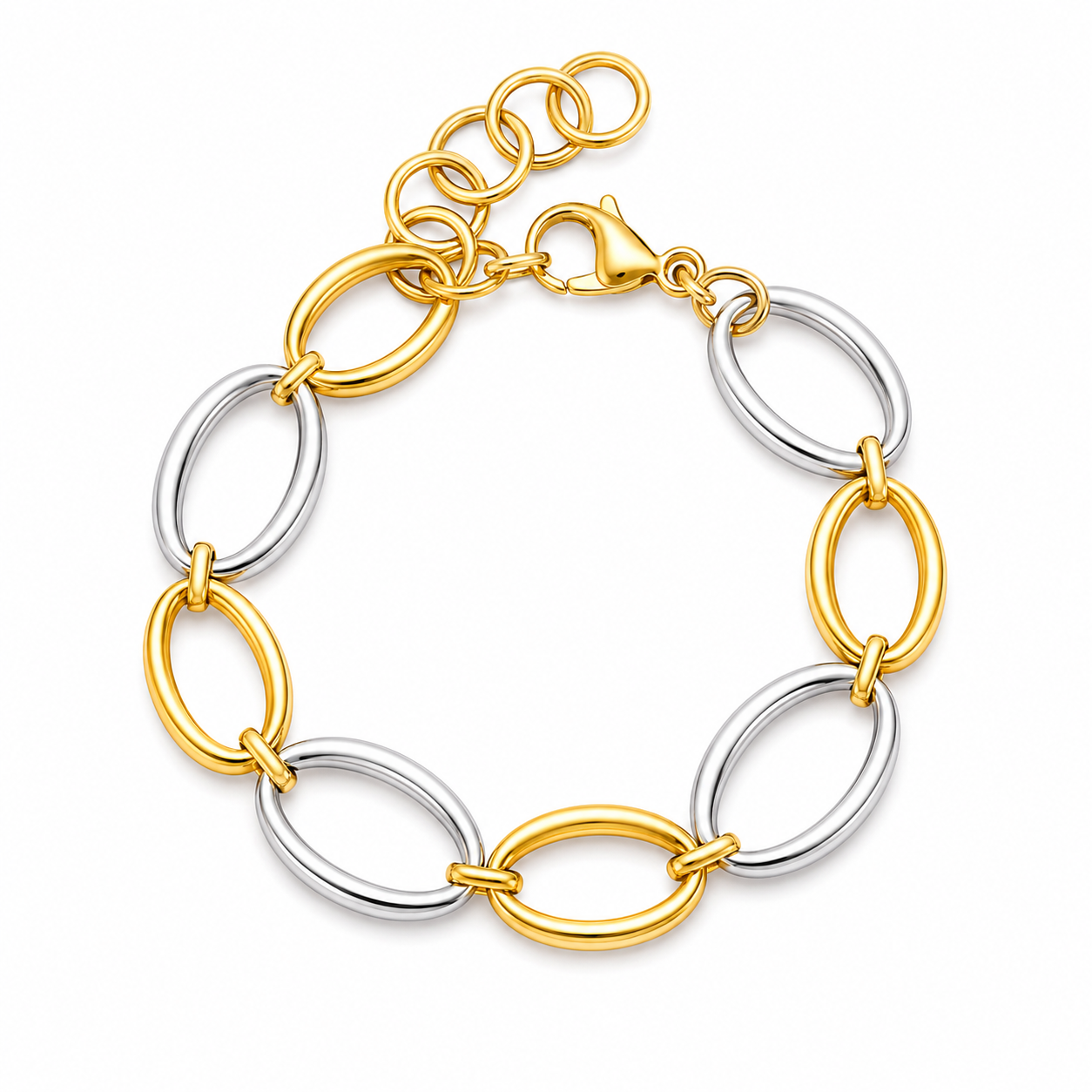Cora Two-Tone Oval Link Bracelet, alternating 18K gold-plated and stainless steel oval links