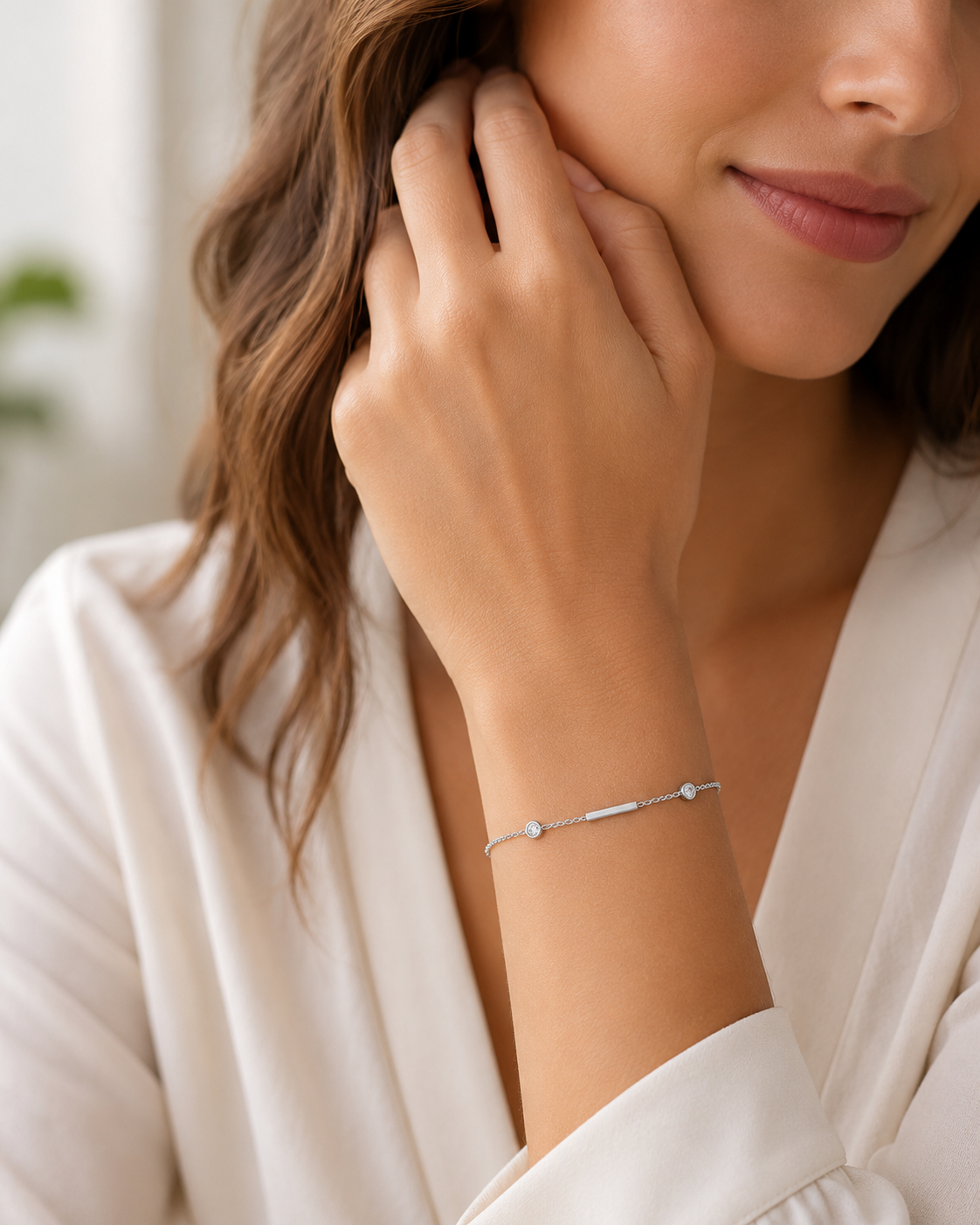 Lumina Silver Bar Station Bracelet, detail