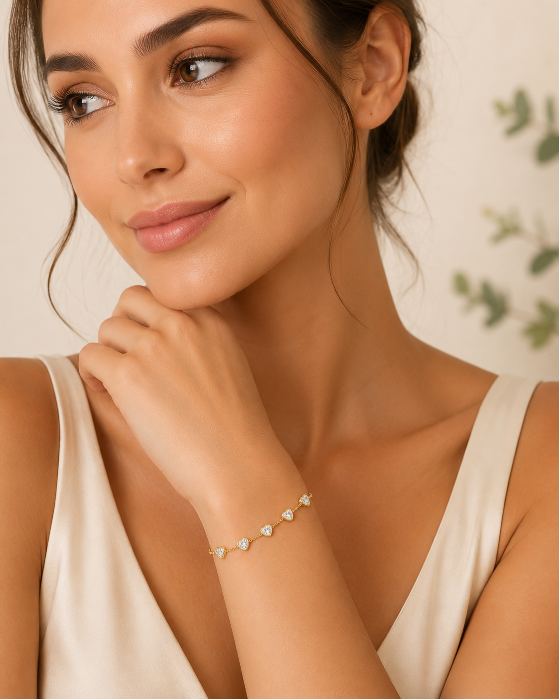 Cecilia Gold Heart Crystal Station Bracelet, detail