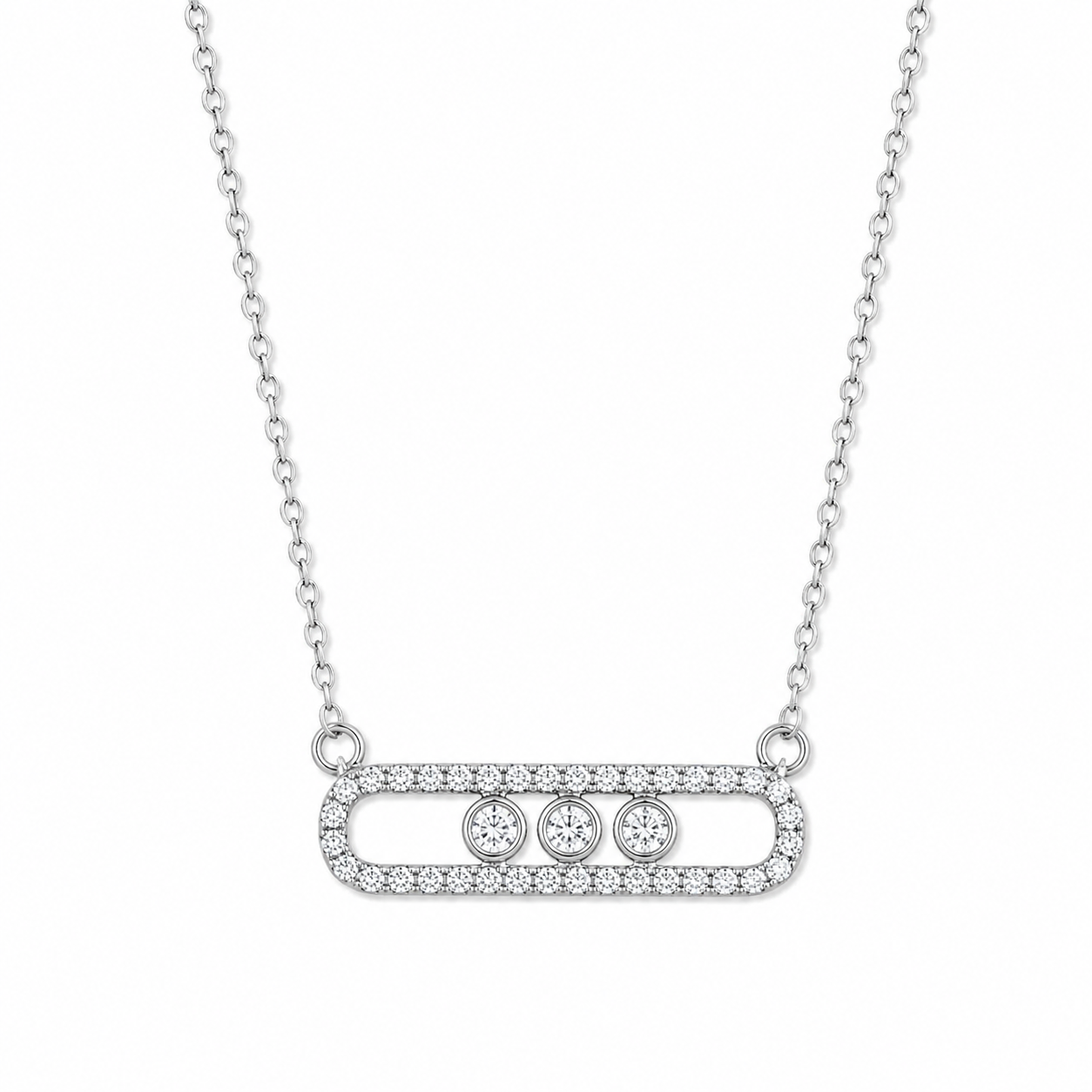 Paulette Silver CZ Simulated Diamond Open Necklace